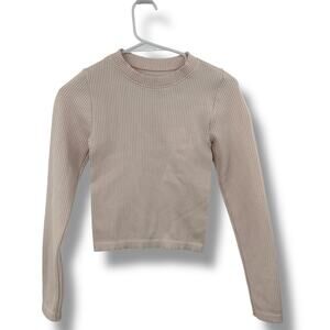 Hippie Rose Long Sleeve Ribbed Knit Crop Top Size XS Blush Pink Long Sleeve